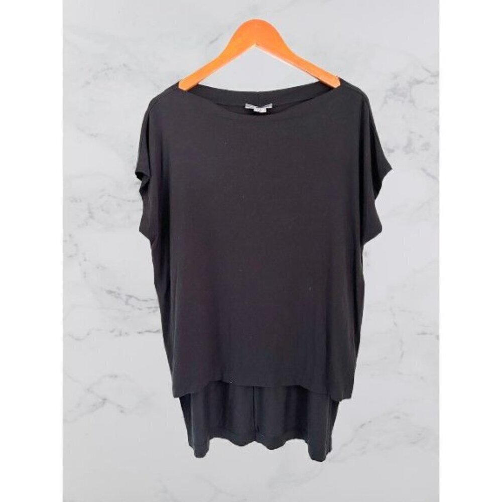 Vince Womens Tunic High-Low Black Double Layer Short Sleeve Top Size S